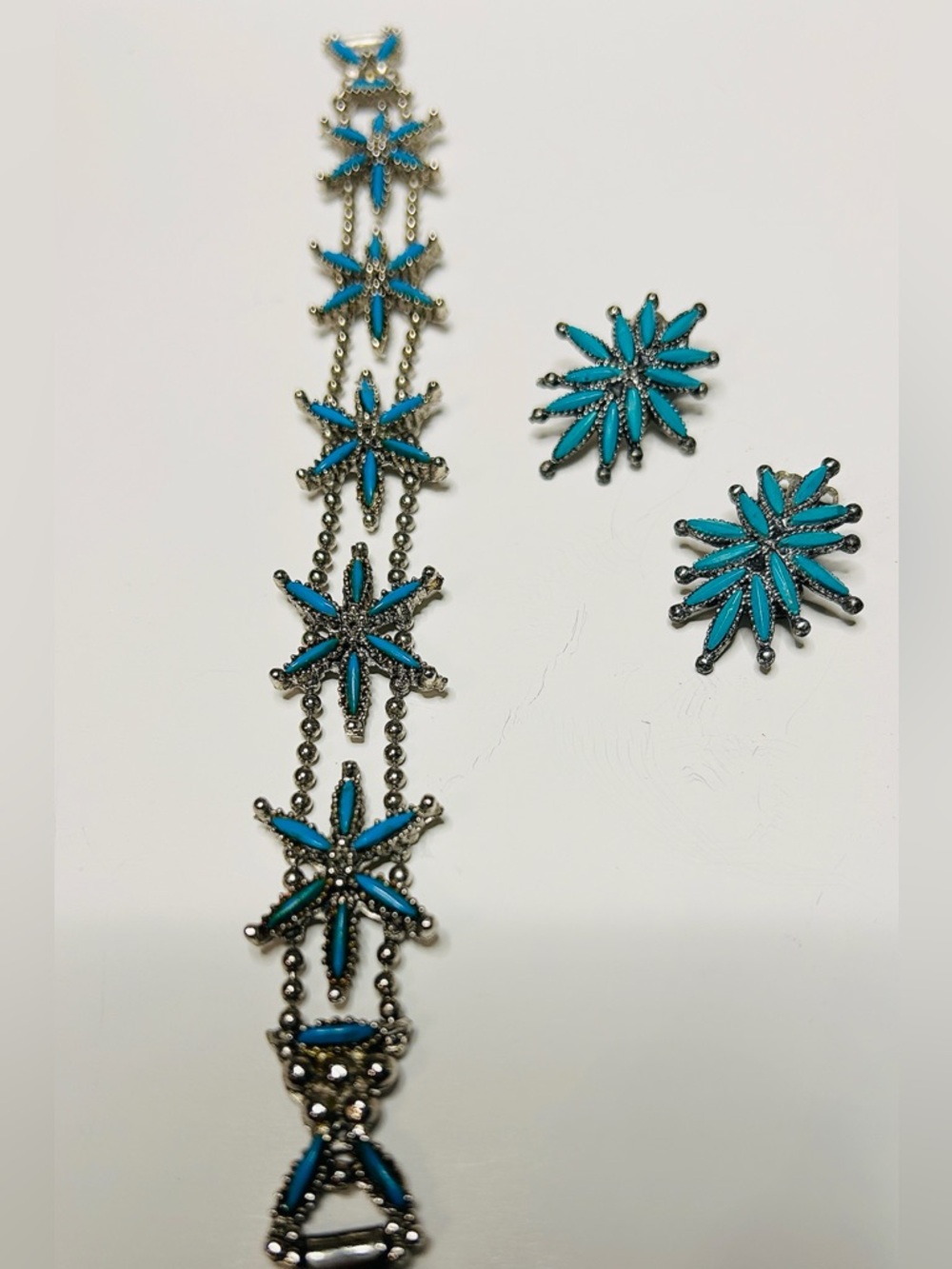 Turquoise Starburst Bracelet and Earrings Set 1950’s-70’s. Vintage